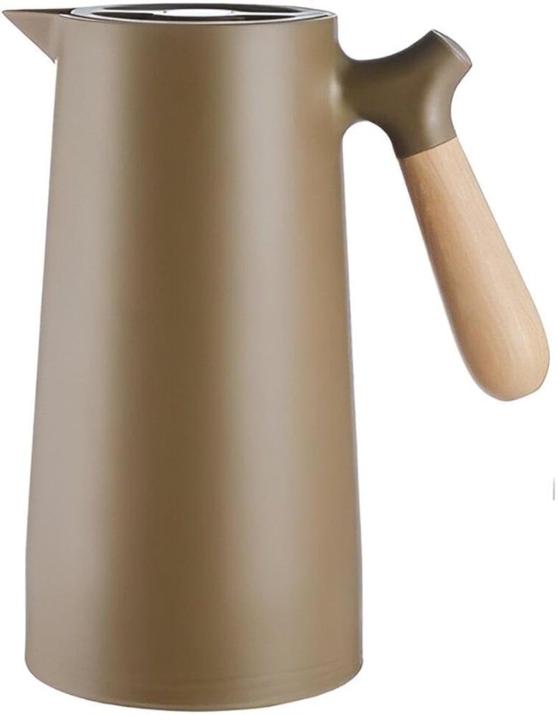 Multi Color Carafe - High-capacity thermal jug with glass inner lining, comfortable wooden handle, two-layer vacuum insulation, and color variety to sustain hot or iced beverages for a day.